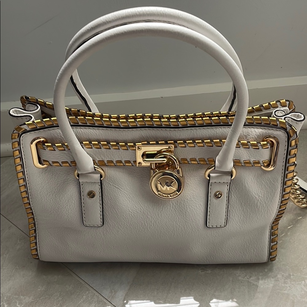 Michael Kors White and Gold Satchel bag leather